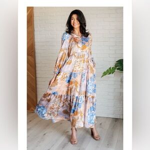 Polagram Floral Long Sleeve Dress in Blue and Brown
